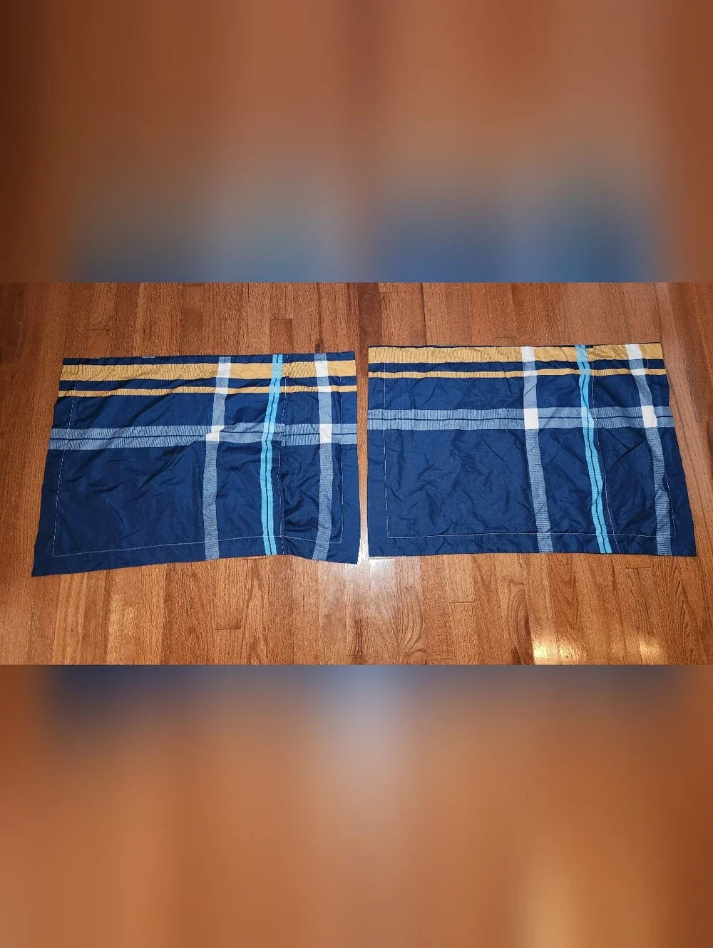 Blue Striped Bedding Set with Gold Accent